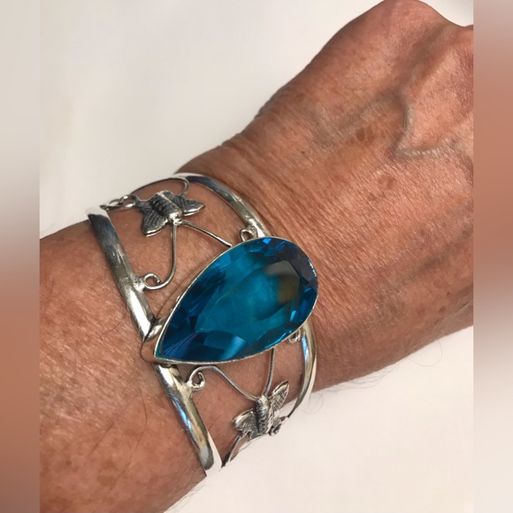 Blue Topaz 925 Sterling Silver Cuff Bracelet - Picture 1 of 5